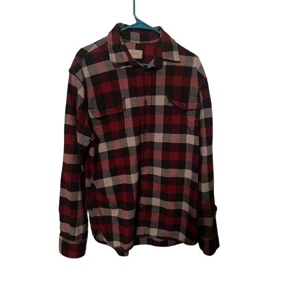 Jachs Mens Red & Black Plaid Long-Sleeve Button-Down Flannel Shirt Extra Large T - Picture 5 of 12